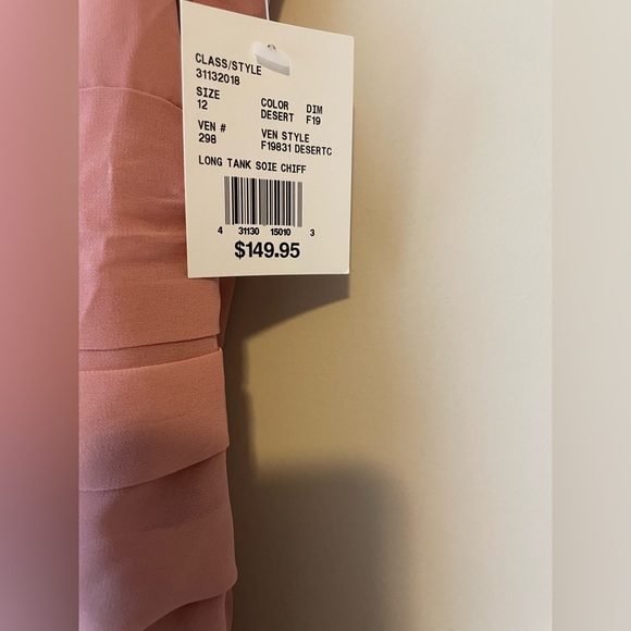 David’s Bridal long chiffon surplice tank bridesmaid dress in color Desert Coral - Picture 4 of 5